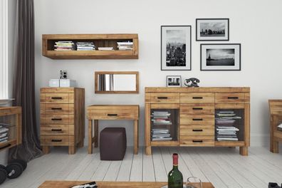 Kommode Ringo aus Wildeiche massiv 52x45x105 cm mit 5 Schubladen