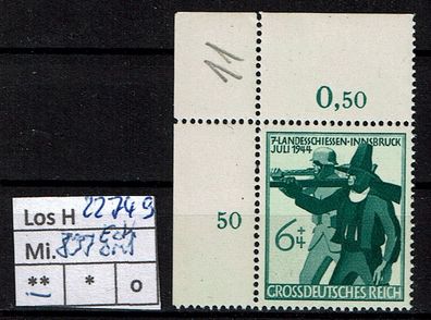 Los H22749: Deutsches Reich Mi. 897 * * Eckrand oben links