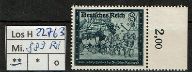 Los H22763: Deutsches Reich Mi. 889 * * Rand rechts