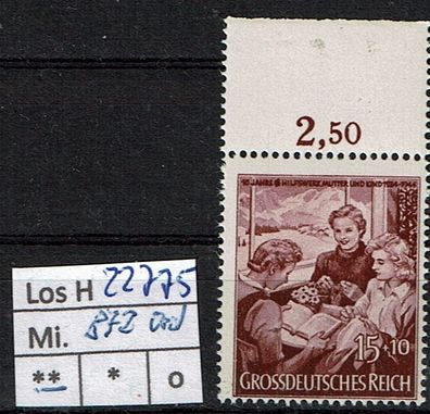 Los H22775: Deutsches Reich Mi. 872 * * Rand oben