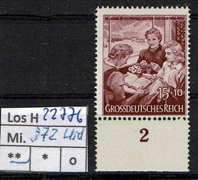 Los H22776: Deutsches Reich Mi. 872 * * Rand unten