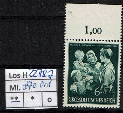 Los H22787: Deutsches Reich Mi. 870 * * Rand oben