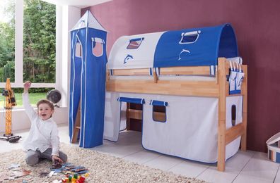 Einzelbett Halbhohes Einzelbett Kim Buche massiv lackiert 90x200 cm Schlafzimmer