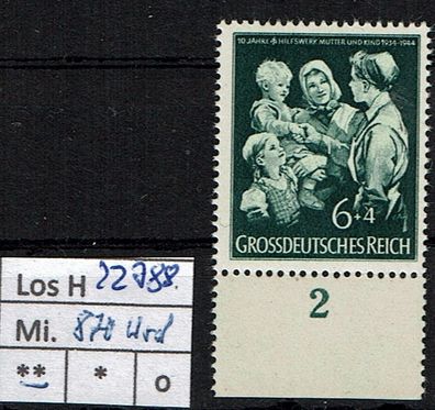 Los H22788: Deutsches Reich Mi. 870 * * Rand unten