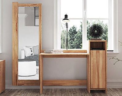 Schminktisch Zigo aus Kernbuche massiv 171x41x148 mit 1 Tür 1 Fach und Spiegel