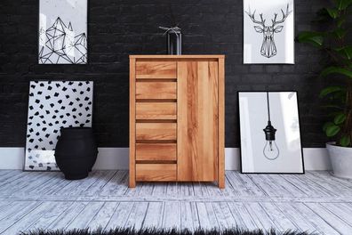Kommode Tinci aus Kernbuche massiv 80x45x112 mit 1 Tür 6 Schubladen Holzbeinen