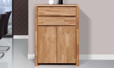 Kommode Tinci aus Wildeiche massiv 80x45x112 mit 2 Türen 2 Schubladen Holzbeinen