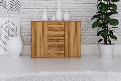 Kommode Bento aus Wildeiche massiv 111x45x83 cm mit 2 Türen und 4 Schubladen