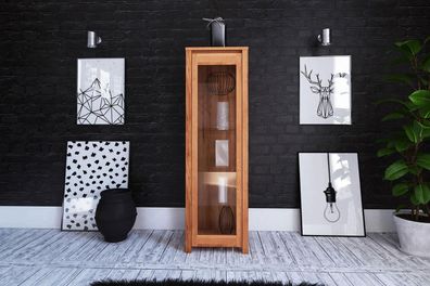 Vitrine Tinci aus Kernbuche massiv 55x45x180 mit 1 Glastür und Holzbeinen