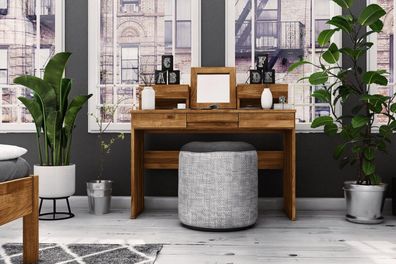 Schminktisch Bento aus Wildeiche massiv 115x45x113 mit 5 Schubladen und Spiegel