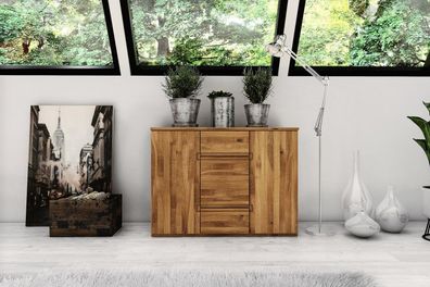 Kommode Bento aus Wildeiche massiv 111x45x83 cm mit 2 Türen und 3 Schubladen