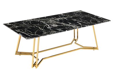 Couchtisch Glas 110 x 60 cm in Schwarzer Marmoroptik mit Metallgestell in Gold