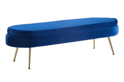 Sitzpouf Oval Dunkelblau 142 x 45 cm Samt mit Metallbeinen Gold