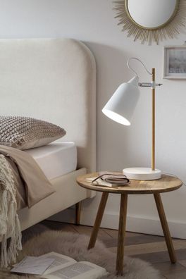 Tischleuchte 15 x 18 x 40 cm Weiß mit Holzelement im skandinavischem Stil