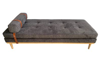 Daybed Anthrazit 180 x 75 cm mit Strukturstoff und Beinen aus Heveaholz