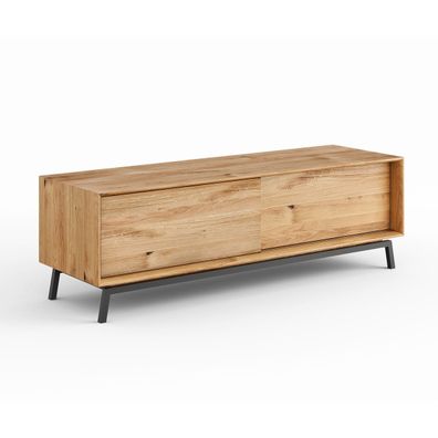 TV-Lowboard Loft Eichenholz Natur Schwarz mit Schiebetüren 200 x 50 x 52 cm