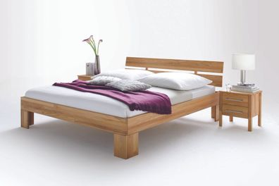 Bett Kenna 160x200 cm aus massiver geölter Kernbuche mit Holzkopfteil