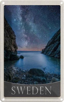 Blechschild 20x30 cm - Schweden Strand Gebirge Sterne