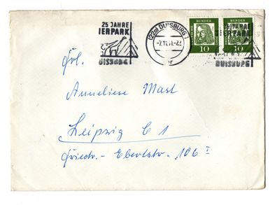 Brief mit Briefmarken Duisburg Leipzig 1961 Gestempelt 25 Jahre Tierpark