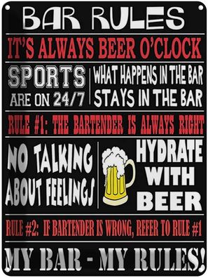 Blechschild 30x40 cm - Bar rules Bier my bar my rules
