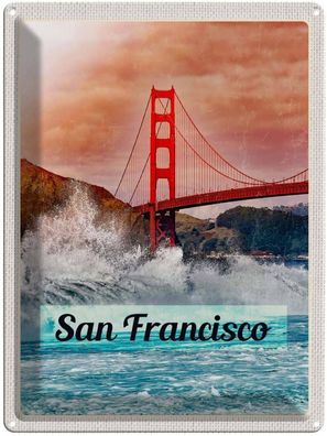 Blechschild 30x40 cm - San Francisco Wellen Meer Brücke