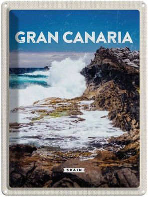 vianmo Blechschild 30x40 cm gewölbt Europa Gran Canaria Spain Meer Berge