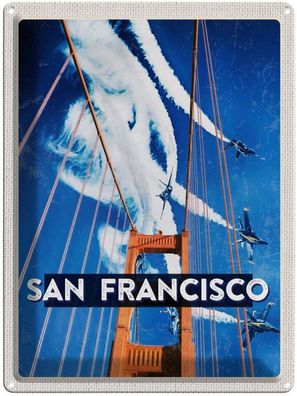 Blechschild 30x40 cm - San Francisco Brücke Flugzeug Himmel