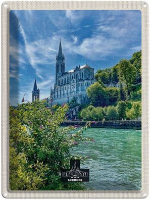 Blechschild 30x40 cm - Frankreich Lourdes Meer Kirche Natur