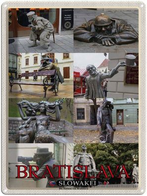 Blechschild 30x40 cm - Bratislava Slowakei Statuen von Bratislava