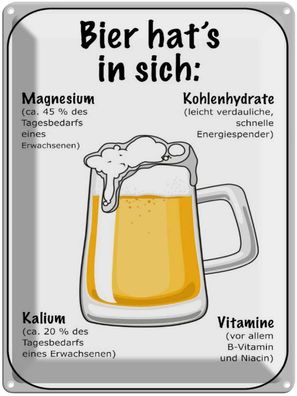 Blechschild 30x40 cm - Bier Magnesium Kalium Vitamine