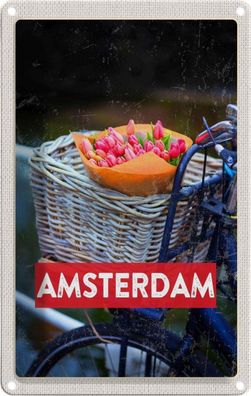 Blechschild 20x30 cm - Retro Amsterdam Tulpen Fahrrad