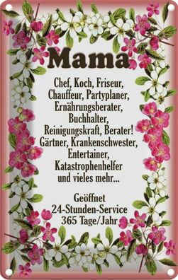 Blechschild 20x30 cm - Mama Chef Koch Friseur Blumen