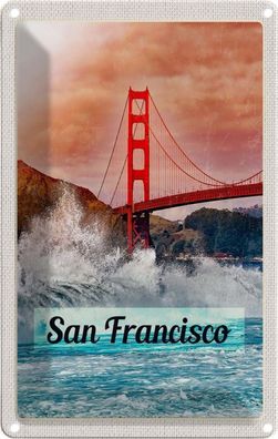 Blechschild 20x30 cm - San Francisco Wellen Meer Brücke