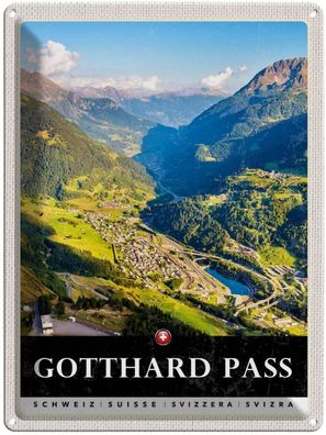 Blechschild 30x40 cm - Gotthard Pass Wanderung Natur Wälder