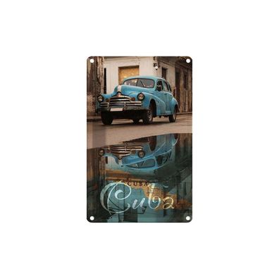 vianmo Blechschild 18x12 cm gewölbt Garage Werkstatt Cuba blue Auto