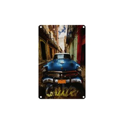 vianmo Blechschild 18x12 cm gewölbt Garage Werkstatt Cuba blue Auto