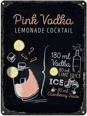 vianmo Blechschild 30x40 cm gewölbt Essen Trinken Pink Vodka Cocktail Recipe