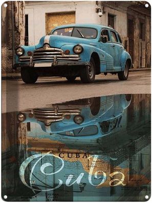 Blechschild 30x40 cm - Cuba Auto blau Oldtimer