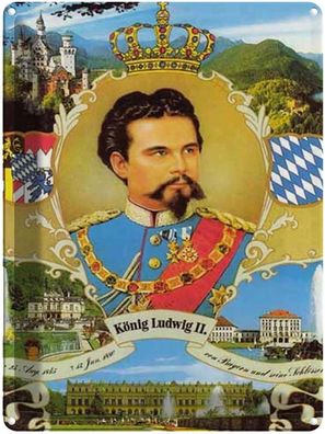 Blechschild 30x40 cm - Portrait Ludwig II König Bayern King