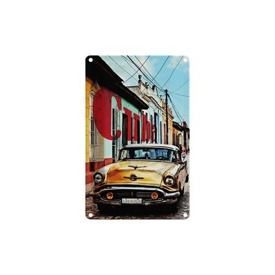 vianmo Blechschild 18x12 cm gewölbt Garage Werkstatt Cuba gelb Auto