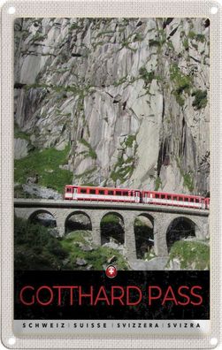 Blechschild 20x30 cm - Gotthard Pass Schweiz rote Lokomotive