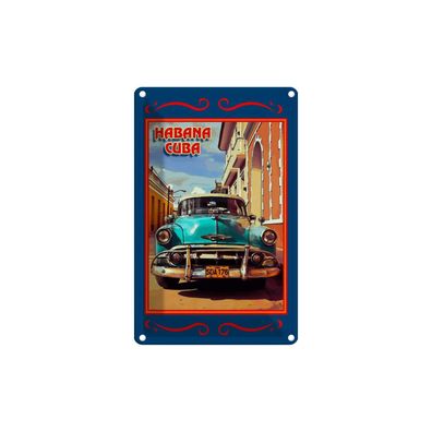 Blechschild 18x12 cm - Cuba Habana Cuba blaues Auto