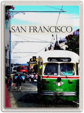 Blechschild 30x40 cm - San Francisco Menschen Straßenbahn