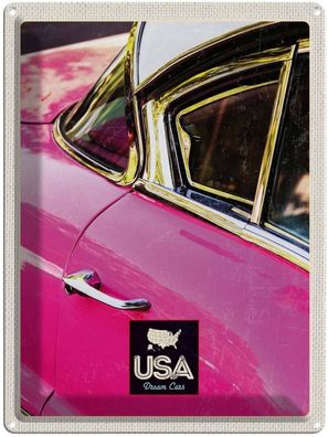 Blechschild 30x40 cm - Amerika Oldtimer rosa silber