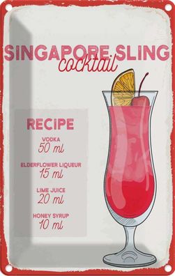 Blechschild 20x30 cm - Singapore Sling Cocktail Recipe