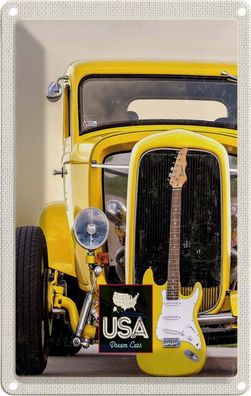 Blechschild 20x30 cm - Amerika Oldtimer gelb Auto Gitarre