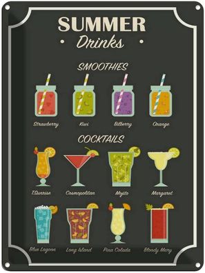 Blechschild 30x40 cm - Drinks Summer Smoothies Cocktails