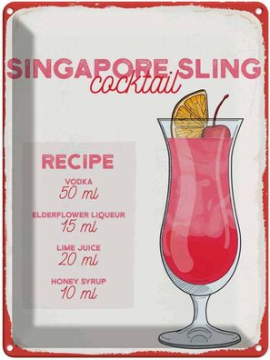 Blechschild 30x40 cm - Singapore Sling Cocktail Recipe