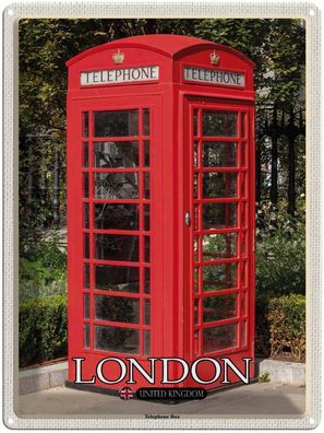 Blechschild 30x40 cm - London United Kingdom Telephone Box