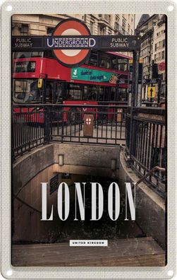 Blechschild 20x30 cm - London England Underground Train